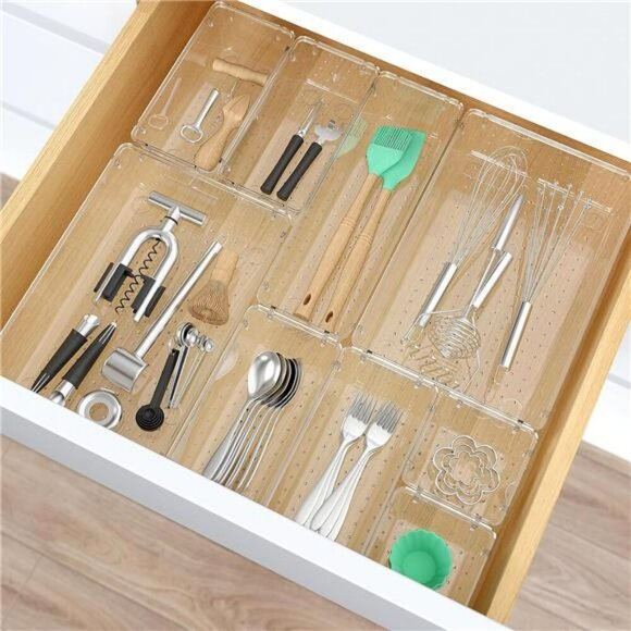 Clear Plastic Drawer Organizer Bins Set for Makeup Kitchen Office Storage - Picture 6 of 7